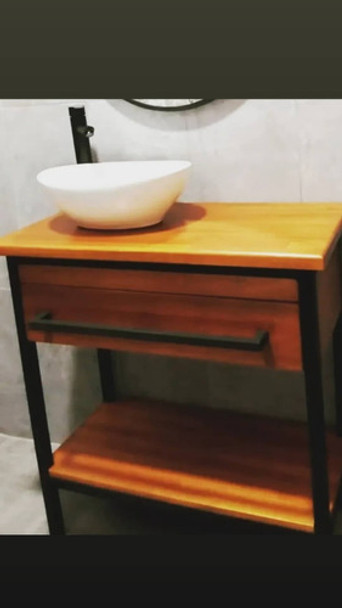 Mueble Para Baño-bacha En Hierro Y Madera 0
