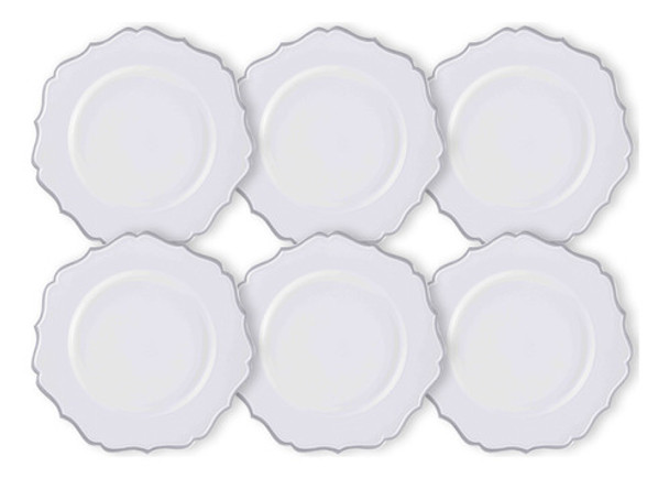 Kit 6 Un Sousplat De Chá Branco Com Prata  25cm Rafimex 0 Kit 6 Un Sousplat De Chá Branco Com Prata  25cm Rafimex 0