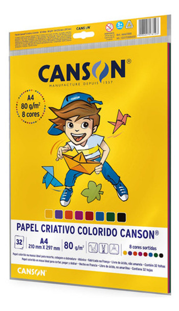Papel Criativo Colorido Canson 8 Cores - A4 80g/m2 32 Folhas 0