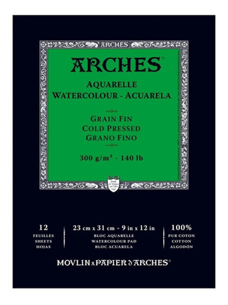 Bloco Aquarela Arches 300g 23x31 Cm 12 Folhas Grano Fino 0