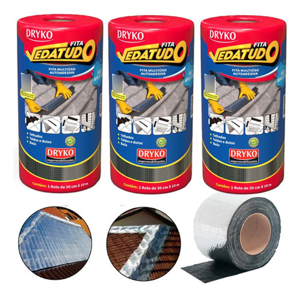 Kit 3 Manta Asfáltica Auto Adesiva Aluminizada 30 Cm X 10 M 0