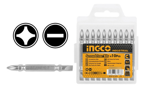 Puntas X 10 P/ Atornillador Chata Ph2+ Sl6.0x1.0  65mm Ingco 0