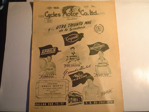 Cycles Motor Premio Doble Monte Bici 1951 Antigua Publicidad 0