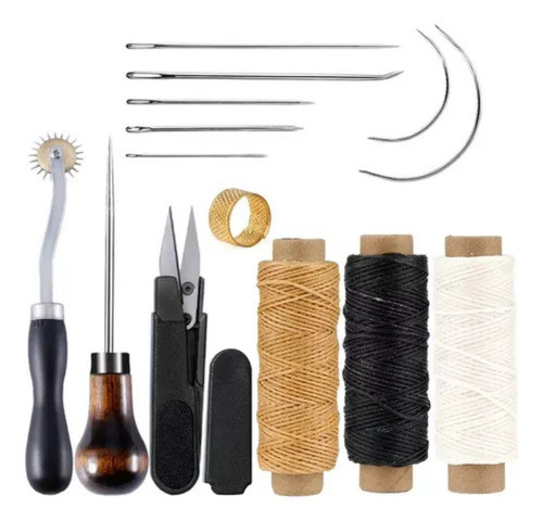 Kit Artesanato Costura Couro Marcador Furador Linhas Agulhas 0