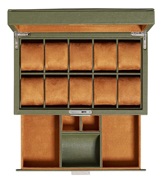 Rothwell Caja De Reloj De 10 Ranuras En Cuero Con Cajón De V 0 Rothwell Caja De Reloj De 10 Ranuras En Cuero Con Cajón De V 0