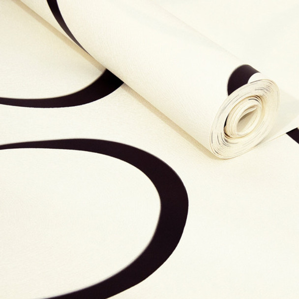 Papel De Parede 10 Metros Bege Ondas Pretas + Brinde 0 Papel De Parede 10 Metros Bege Ondas Pretas + Brinde 0