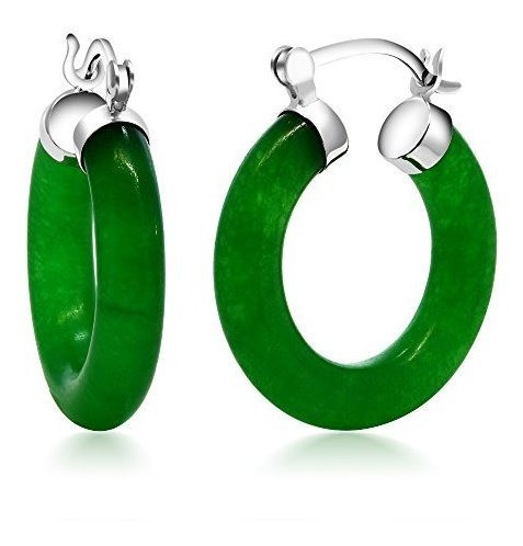 Pendientes De Aro De Jade Macizo Verde Plata Vibrante 0