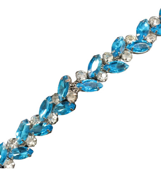 Tira De Strass Y Cristales 15mm X 90cm Celeste Blanco 0