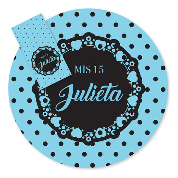 Kit Imprimible Wedding Rayas Lunares Negro Celeste Candy Bar 0