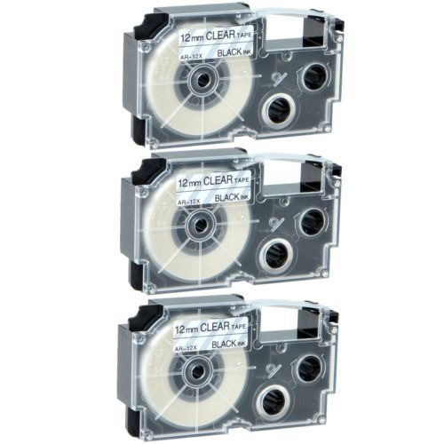 3pk Compatible Casio Xr-12 X Negro Sobre Cinta Etiqueta Clar 0