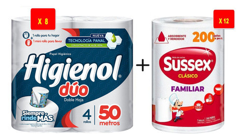 Papel Higiénico Higienol Duo + Rollos De Cocina Sussex 200 0