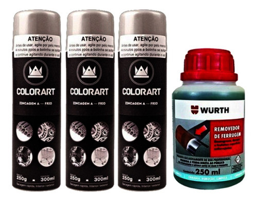 03 Zincagem A Frio + Removedor Ferrugem Oxidação Wurth 250ml 0