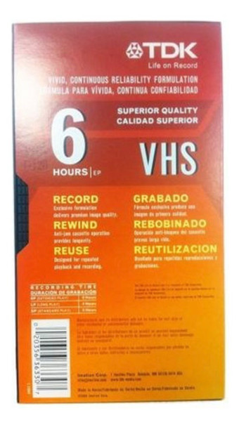 Video Cassette Vhs Tdk 6 Horas 0 Video Cassette Vhs Tdk 6 Horas 0