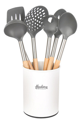 Set 6 Utensilios Nylon Con Mango De Madera Hudson Blanco 0