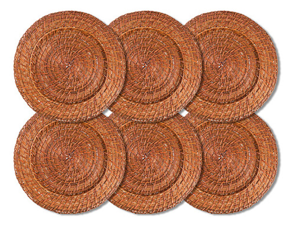 Kit 6 Unidades Sousplat Redondo Marrom Rattan 32cm Rafimex 0 Kit 6 Unidades Sousplat Redondo Marrom Rattan 32cm Rafimex 0