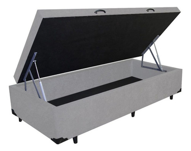 Base Cama Box Baú Blindado Solteiro Couro Sintético Cinza 0