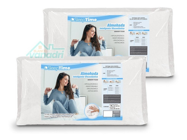 2 Almohadas Inteligentes Viscoelásticas 58x38x10 Sleeptime 0