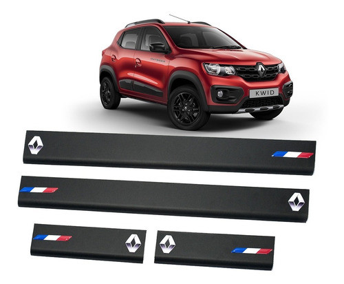 Cubre Zocalos Negros P/ Renault Kwid Logo + Bandera 0