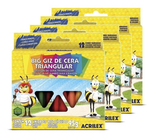 Kit 4 Caixas 12 Big Giz De Cera Acrilex Triangular 0