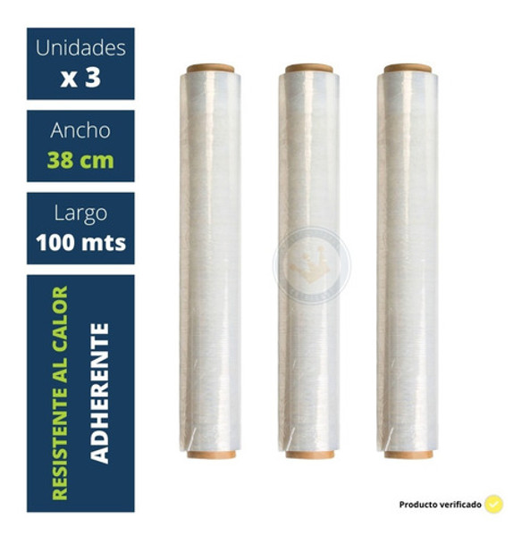 3 Rollos De Film Adherente 38x100m Pvc Comida Alimentos 0