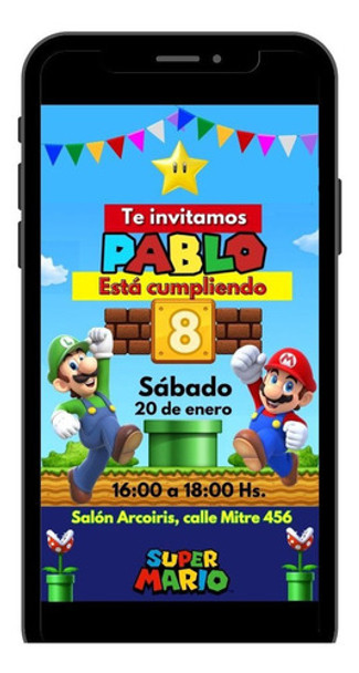 Invitación Digital Súper Mario Bros Invitación Mario Luigi 0