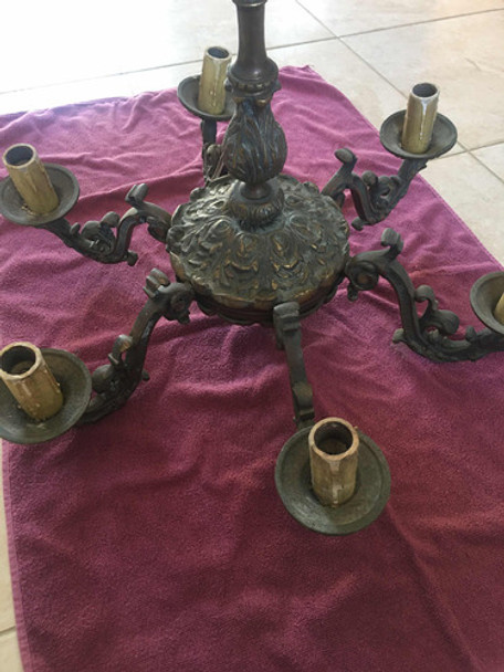 Araña De Techo Antigua De Bronce, 6 Lámparas. 0