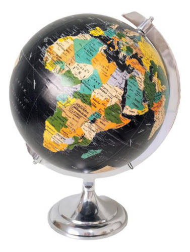 Globo Terrestre Decorativo Preto Prata 42x33cm Decoração 0