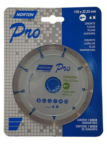 Disco Diamantado Norton Pro Segmentado 110x22,23mm G P 0