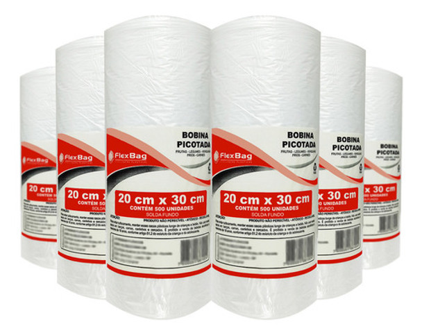 Bobina Saco Plastico Picotada 20x30 6 Rolos C/500 Sacos 0