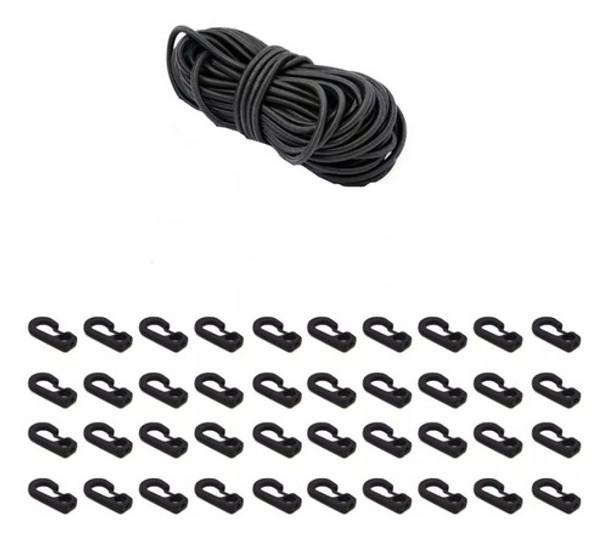 Cabo Cuerda Soga Elástica Negro 6 Mm X 20 Mts + 40 Ganchos 0