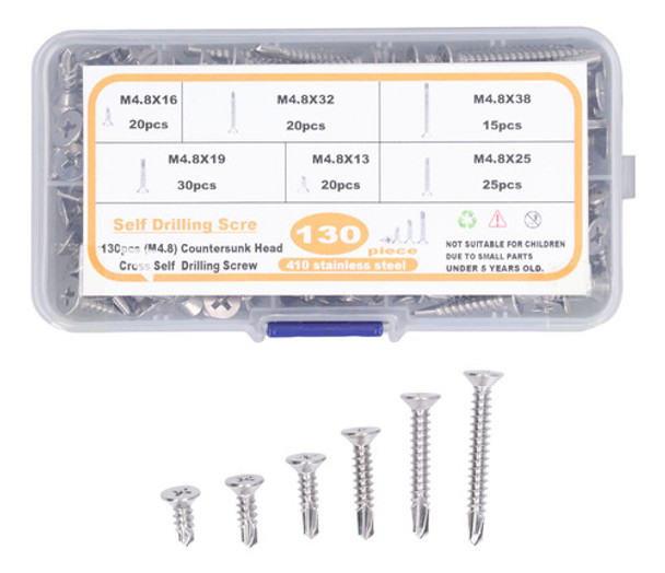 Parafuso De Cabeça Plana 130 Unidades De Aço Inoxidável M4.8 0