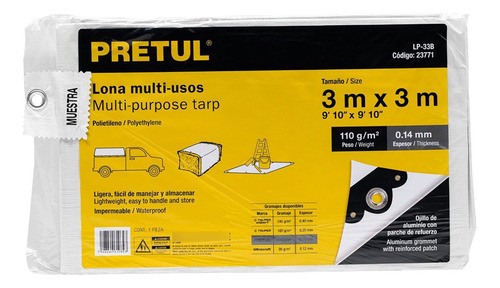 Lona Multiuso Blanca Con Esquina Reforzada 3x3m Pretul G P 0