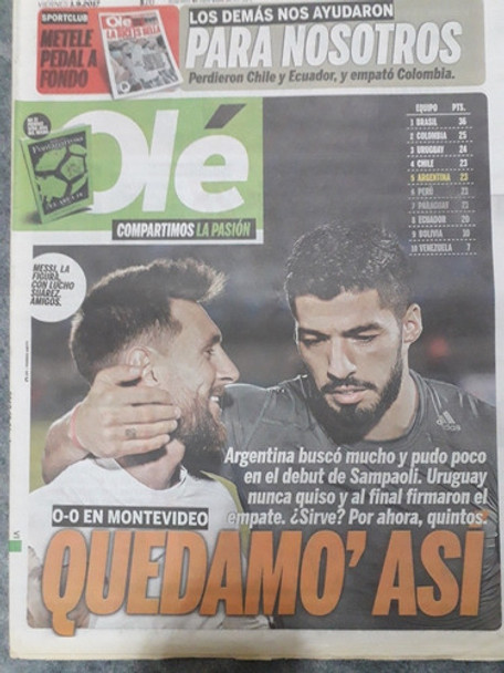 Diario Ole 1 Septiembre 2017 Argentina 0 Uruguay 0 Messi 0