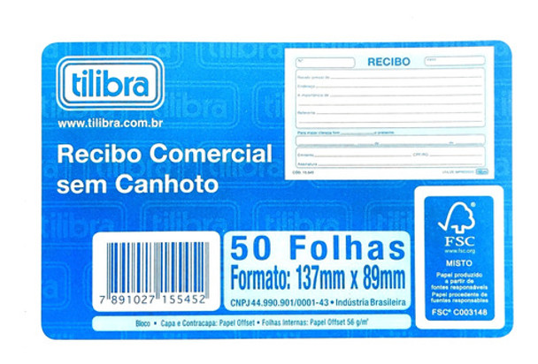 5 Blocos De Recibo Comercial Sem Canhoto Pequeno 50 Folhas 0