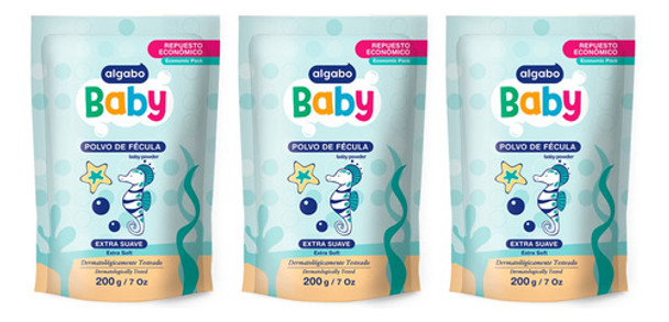3 Algabo Baby Repuesto Polvo De Fécula Extra Suave 200g -3c 0