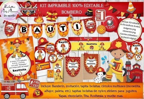 Kit Imprimible Candy Bar Bombero Full% Editable 0