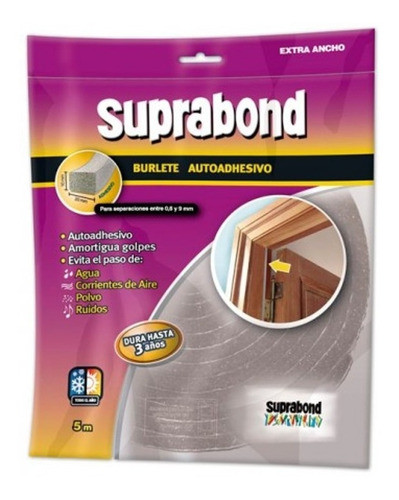10 Burletes Suprabond Goma Espuma Extra Ancho 5 Metros Gris 0
