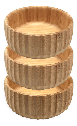 Kit 3 Bowls Tigela Canelado Bambu Cumbuca Vasilha 22cm Oikos 0