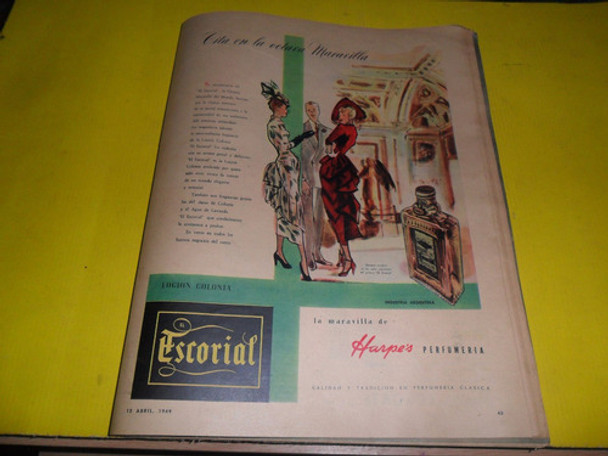 Antigua Publicidad 1949 Locion Escorial Harpes Perfumeria 0