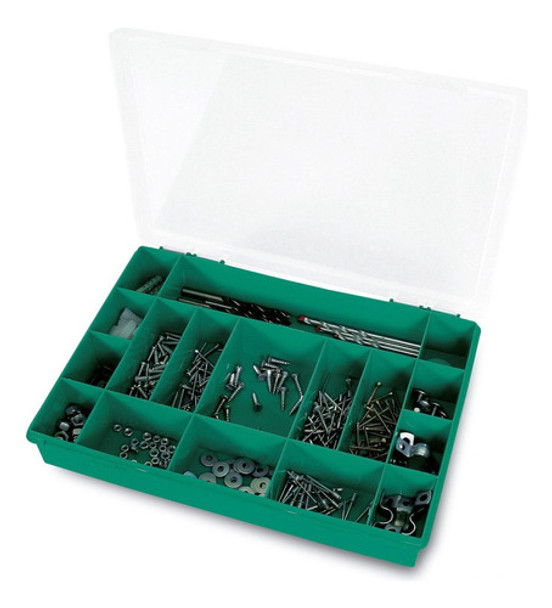 Estuche Plastico Verde Tapa Trans. 17 Divis.330x247x54mm 0