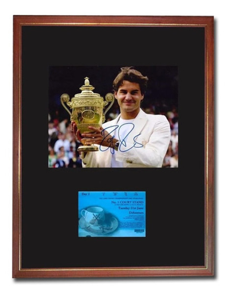 Tenis Federer Campeon Wimbledon 2005 Foto Firmada Y Entrada 0