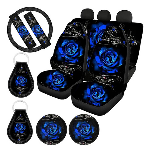 Biyejit Estampado De Rosa Azul Fundas De Asiento De Coche Y 0