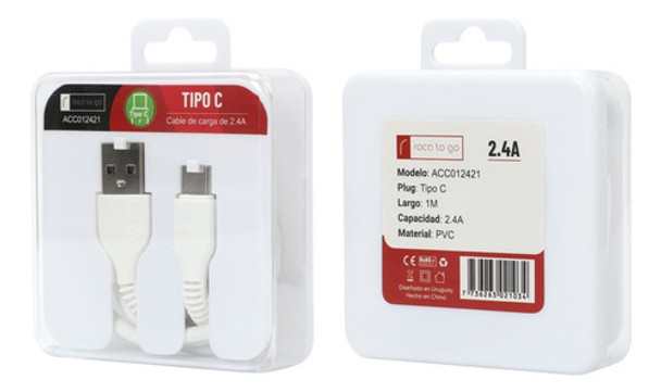 Cable De Datos Roca To Go Usb A A Tipo C 100cm 2.4a Blanco 0