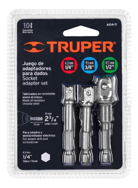 Juego Adaptadores Para Dados Encastres 1/2' 3/8' 1/4' Truper 0