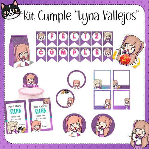 Kit Imprimible Cumpleaños Lyna Vallejos - Texto Editable 0