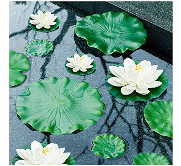 Espuma Flotante Artificial Flor De Loto Blanca Y Hojas De Lo 0