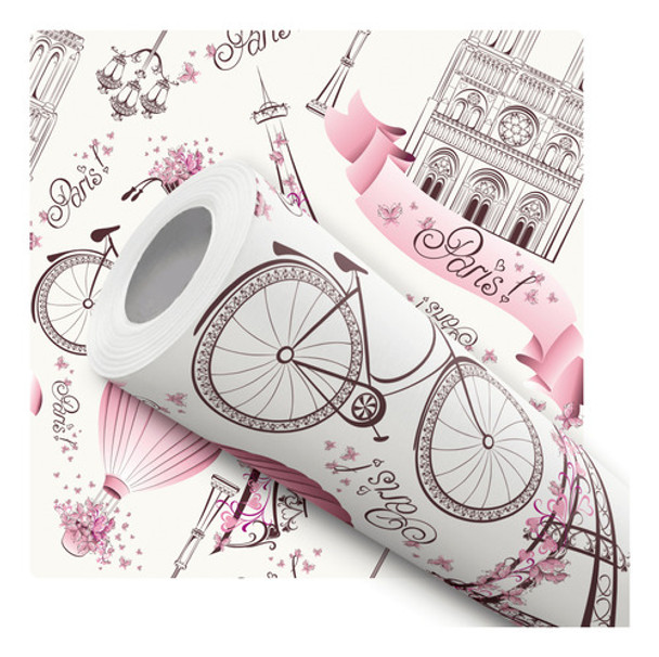 Papel De Parede Autocolante Paris Menina Rosa Teen Rolo 12m 0