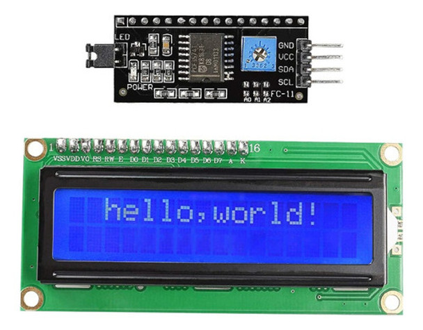 Display Lcd 16x2 1602 Azul C/ I2c Serie Arduino Compatible 0