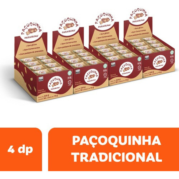 Kit 4 Paçoquinhas Paraibuna Vegana Natural  36x15g 0 Kit 4 Paçoquinhas Paraibuna Vegana Natural  36x15g 0