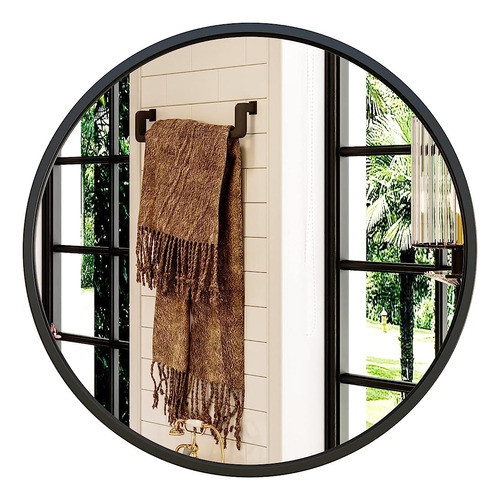 Growsun 24'' Espejo Redondo Negro, Espejo De Pared Circular 0